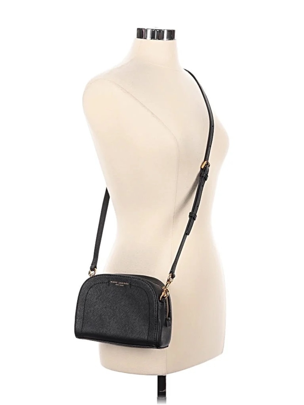 Marc Jacobs Black Leather Crossbody Dome Bag with Gold Hardware